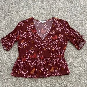 Madewell Cropped Tie- Sleeve Wrap Blouse in Butterfly Sanctuary